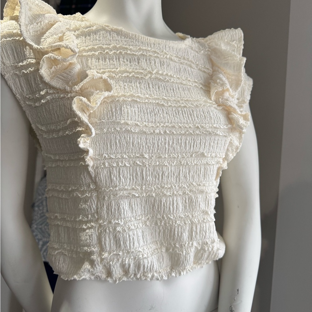 Sadie & Sage Cream Textured Ruffle Blouse